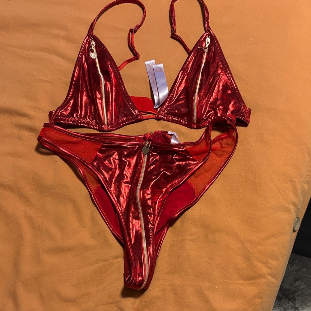 Savage X Fenty Red leather zipper  Set